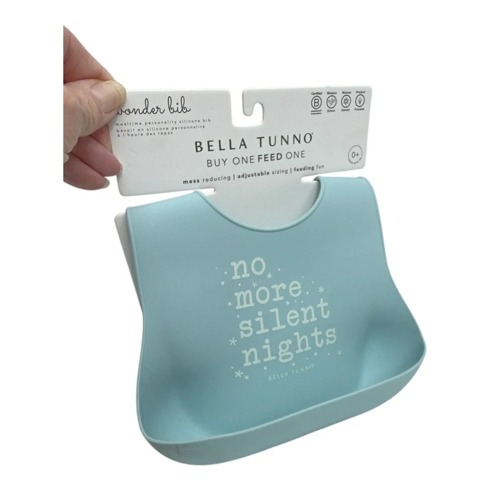 Bella Tunno Light Blue No More Silent Nights Silicone Wonder Bib NWT
